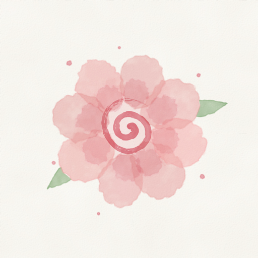 Hanakana's icon: a pink flower with a brush spiral at its heart